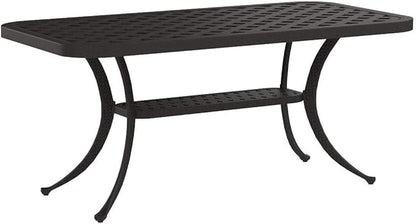 Pemberly Row Modern Aluminum Patio Coffee Table, 42 in Wide, Charcoal Black Powder-Coated Finish, Weather-Resistant Cast Aluminum, Lattice Design, Adjustable Levelers, Outdoor Furniture for Patio or