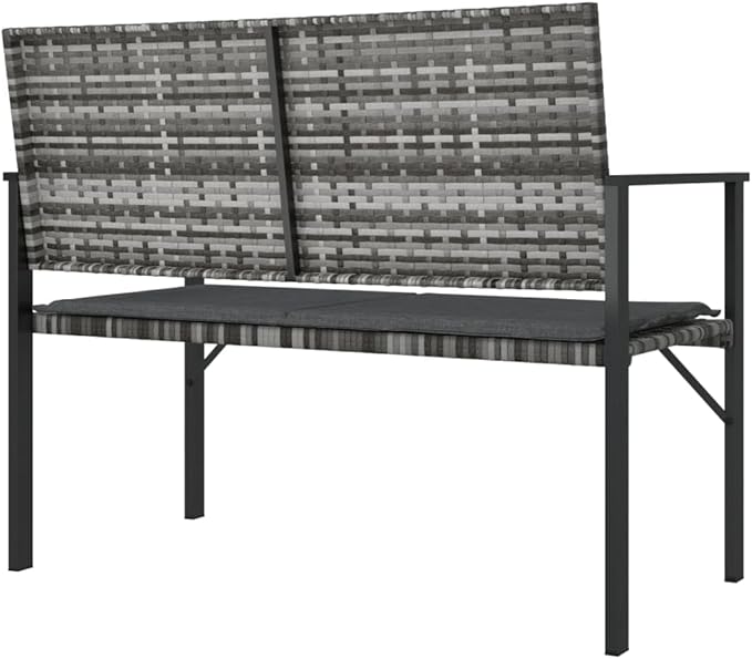 Garden Bench Grey PE Rattan 2-Seater Durable Garden Bench Seating Outdoor Seating for Lawn