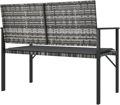 Garden Bench Grey PE Rattan 2-Seater Durable Garden Bench Seating Outdoor Seating for Lawn
