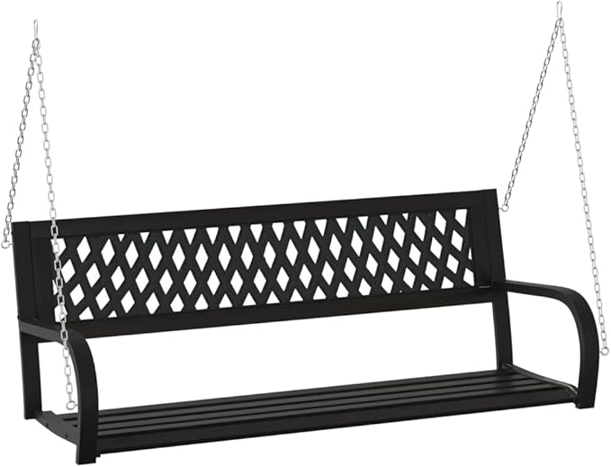 2-Person Garden Swing Bench Black Powder-Coated Steel Frame 49.2 x 49.2 x 16.5 in Patio Porch Seating for Garden Balcony and Terrace Outdoor Furniture
