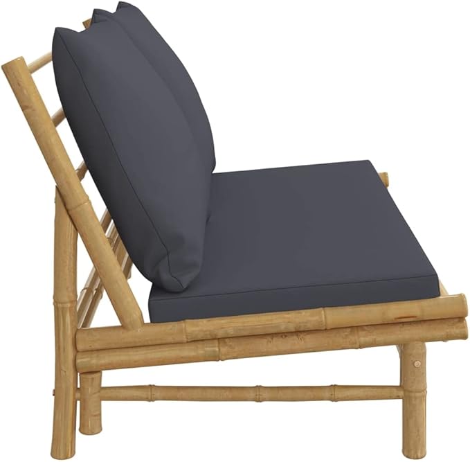 Bamboo Outdoor Loveseat Patio Couch with Dark Grey Cushions 45.3 in Natural Bamboo Fiber 485 lbs Weight Limit for - Photo 5