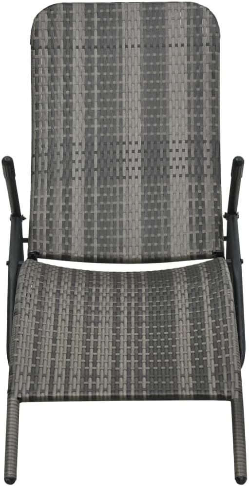 Folding PE Rattan Outdoor Chaise Lounge Chair 55.5" L Grey, Ergonomic Modern Sunlounger with Steel Frame - Photo 3