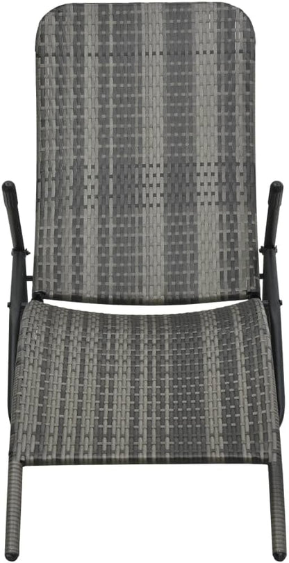 Folding PE Rattan Outdoor Chaise Lounge Chair 55.5" L Grey, Ergonomic Modern Sunlounger with Steel Frame, Portable Patio Recliner for Garden Poolside Balcony