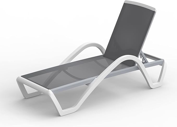 Domi Outdoor Lounge Chair, Aluminum Patio Chaise Lounge with 5 Position Adjustable Backrest and Wheels, All Weather Reclining Chair with Armrest for Patio, Yard, Balcony, Poolside (Grey)