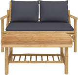 Bamboo Garden Lounge Set with Dark Grey Cushions, 2-Piece Bench and Coffee Table for Outdoor Patio Balcony - Photo 4