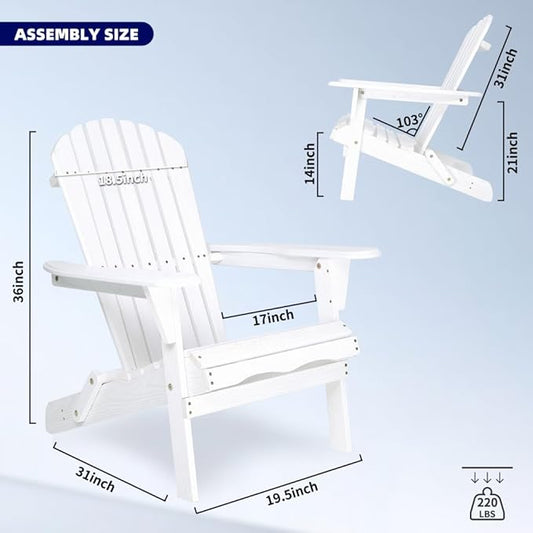 Wood Lounge Patio Chair for Garden Outdoor Wooden Folding Embossed Adirondack Chair Set of 2 Solid Cedar Lounge Patio Chair with Grain