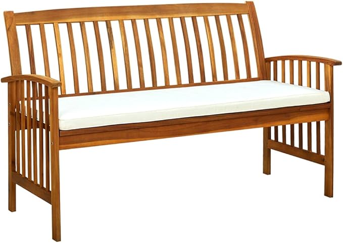Garden Bench Warm Acacia Solid Acacia Wood 57.9 in Ergonomic Porch Seating Outdoor Bench Patio Furniture Garden Seating for Outdoor Courtyard Yard Deck