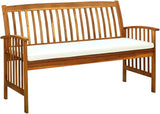 57.9 Inch Solid Acacia Wood Garden Bench with Cushion, 3-Seater Ergonomic Outdoor Seating for Patio Terrace Balcony - Photo 1