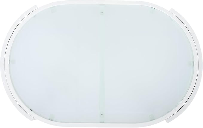 Merax Modern Outdoor Oval Coffee Table with Tempered Glass Top, White Aluminum Frame, Weather-Resistant Patio Center Table for Backyard, Deck & Poolside, White