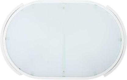 Merax Modern Outdoor Oval Coffee Table with Tempered Glass Top, White Aluminum Frame, Weather-Resistant Patio Center Table for Backyard, Deck & Poolside, White