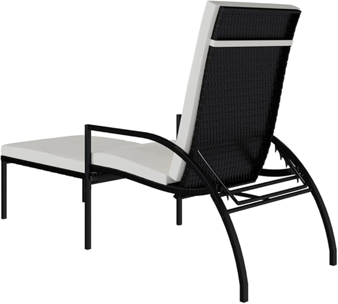 Sun Lounger Black, Cream White Pool Chair Recliner Chair Chaise Lounge for Poolside Backyard