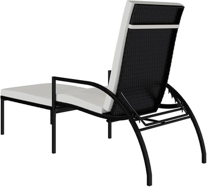 Sun Lounger Black, Cream White Pool Chair Recliner Chair Chaise Lounge for Poolside Backyard