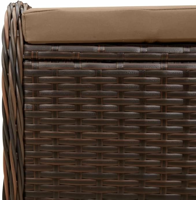 vidaXL Patio Stool with Cushion - Brown Poly Rattan Outdoor Ottoman Seating - Steel Frame - 22.8" x 18.1" x 18.1"