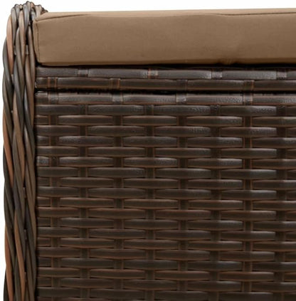 vidaXL Patio Stool with Cushion - Brown Poly Rattan Outdoor Ottoman Seating - Steel Frame - 22.8" x 18.1" x 18.1"