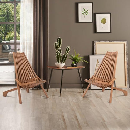 Generic Acacia Wood Folding Wooden Outdoor Chair -Stylish Low Profile Acacia Wood Lounge Chair for The Patio, Porch, Lawn, Garden or Home Furniture, Brown