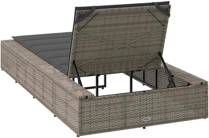 Single Grey PE Rattan Outdoor Chaise Lounge with 3-Position Adjustable Cushioned Backrest - Photo 8