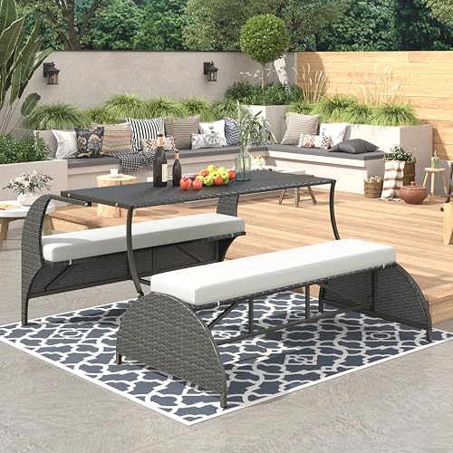 2 in 1 Convertible Picnic Upholstered Bench Table,57.1" Outdoor Loveseat,Portable Picnic Table Couch,Convertible to 4 Seats1 Table,for Garden,Lawn,Backyard,Porch,Patio