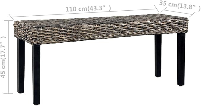 Bench,Outdoor Garden Park Bench, Furniture Outdoor Patio Bench, Suitable for Patio Seat, Garden, Poolside, Balcony,Bench 43.3" Black Natural Kubu Rattan and Solid Mango Wood