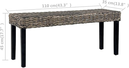 Bench,Outdoor Garden Park Bench, Furniture Outdoor Patio Bench, Suitable for Patio Seat, Garden, Poolside, Balcony,Bench 43.3" Black Natural Kubu Rattan and Solid Mango Wood