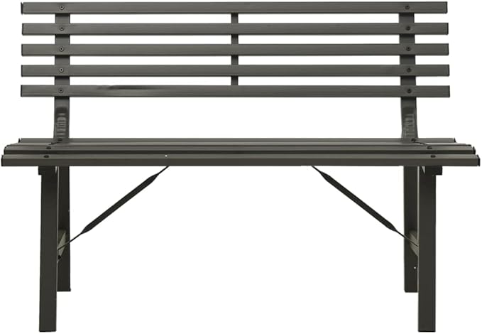 Garden Bench Black Powder-Coated Steel Large Durable for Patio and Garden