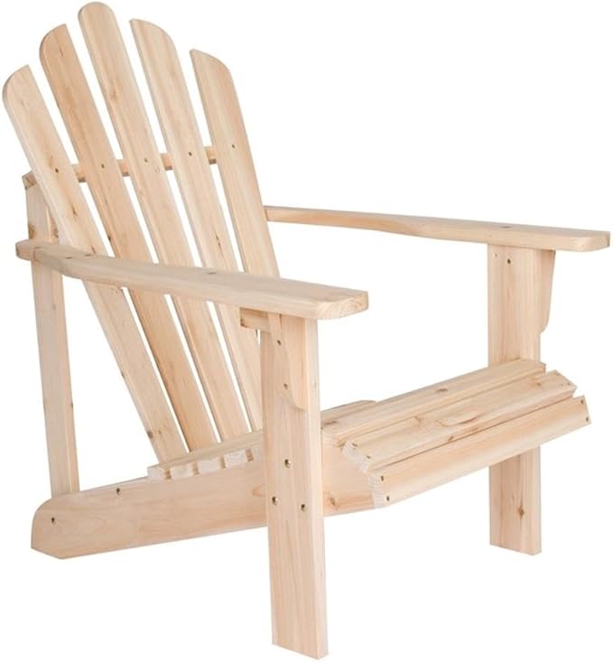 Pemberly Row Traditional Cedar Wood Patio Porch Adirondack Chair, Beige Finish, Ergonomic Design with Contoured Seat and Wide Arms, 36" H x 35" W x 26.25" D, Outdoor Furniture for Relaxation