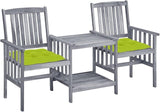 vidaXL Solid Acacia Wood Patio Chairs with Tea Table and Cushions - Garden Seats for Patio and Outdoor - Gray and - Photo 1