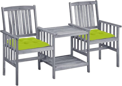 vidaXL Solid Acacia Wood Patio Chairs with Tea Table and Cushions - Garden Seats for Patio and Outdoor - Gray and Bright Green