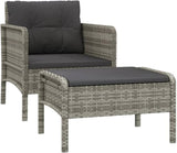 2-Piece Patio Lounge Set with Cushions Gray Poly Rattan Outdoor Furniture Set for Balcony Porch Backyard Garden Modern - Photo 2