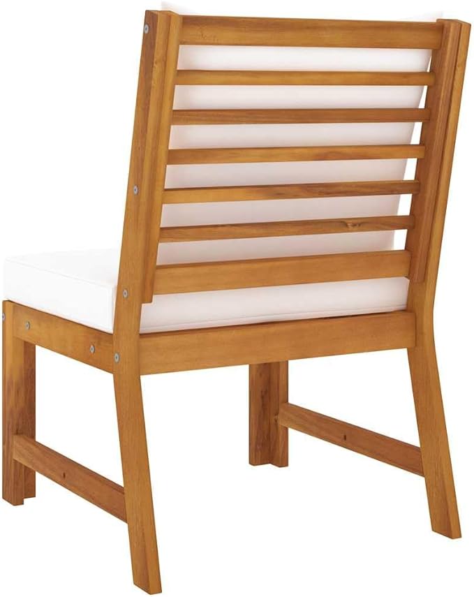 Outdoor Sectional Middle Sofa with 4 Cream Cushions, Solid Acacia Wood Frame and Polyester Fabric - Photo 5