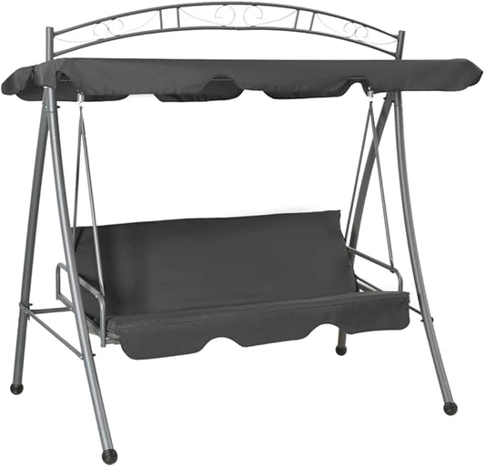 Outdoor Convertible Swing Bench with Adjustable Canopy, 2-Person Porch Swing Bed, Heavy-Duty Powder-Coated Steel Frame for Garden Patio Yard, Anthracite