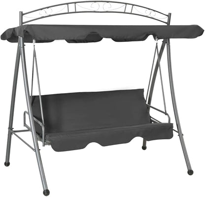 Outdoor Convertible Swing Bench with Adjustable Canopy, 2-Person Porch Swing Bed, Heavy-Duty Powder-Coated Steel Frame for Garden, Patio, and Backyard, Anthracite