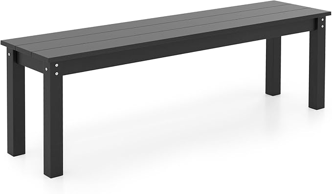 Giantex 55" HDPE Outdoor Bench, 2-3 People Weatherproof Backless Patio Garden Bench with 750 Lbs Capacity, Fade Resistant Outside Seating Furniture, Loveseat for Porch, Yard, Park (1,Black)