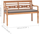 Solid Teak Outdoor Bench with Dark Grey Cushion Brown Rectangular 47.2 Inch Rustic Garden Patio Furniture for Balcony - Photo 2