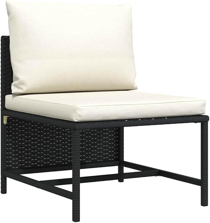 vidaXL Sectional Middle Sofa - Poly Rattan, Lightweight, Modular Design, Suitable for Year-Round Use, Highly Durable, Cream White Cushions, Ideal for Garden or Backyard Setting or Indoor Decor