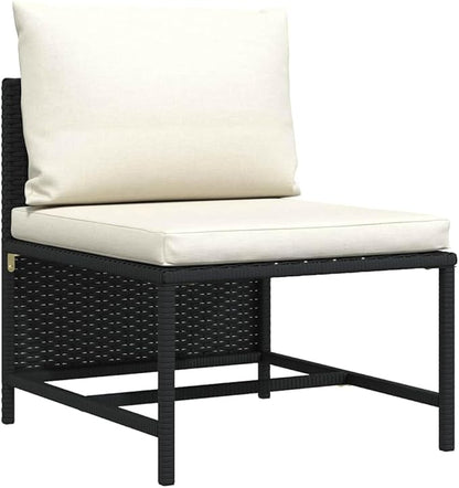 vidaXL Sectional Middle Sofa - Poly Rattan, Lightweight, Modular Design, Suitable for Year-Round Use, Highly Durable, Cream White Cushions, Ideal for Garden or Backyard Setting or Indoor Decor