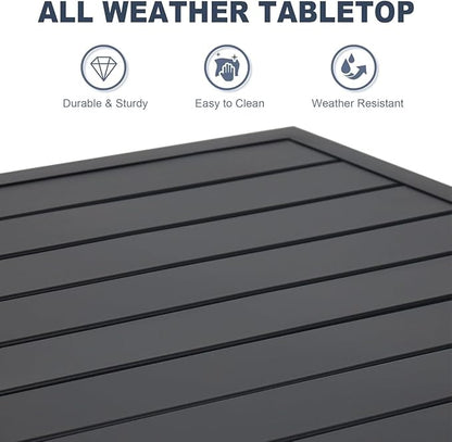 Outdoor Dining Table with 1.57" Umbrella Hole, Picnic Table Metal Steel Square Backyard Bistro Table Outdoor Dining Table for Garden, Poolside, Backyard, Black, 35x35inch
