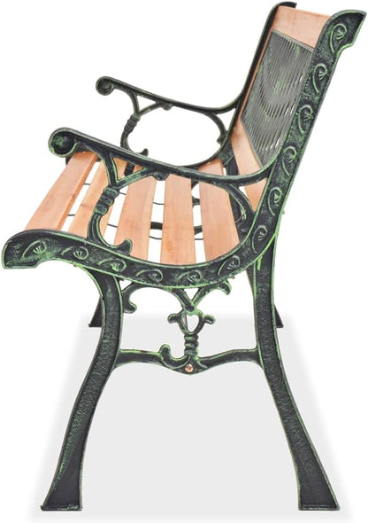 48 in Brown Wood Garden Bench with Geometric Backrest, Wrought Iron Frame, Matte Finish Outdoor Seating for Patio Porch Balcony, Seats Two, 242.5 lb Capacity