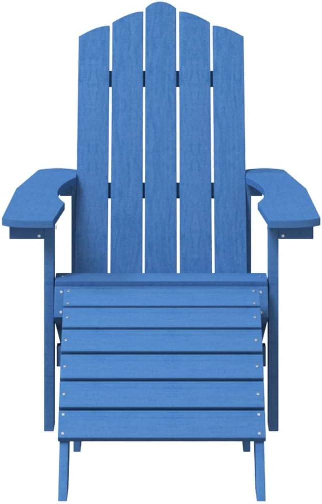 Coastal Adirondack Chair Set, Aqua Blue HDPE Plastic, 2 Chairs 2 Footstools 1 Table, Outdoor Garden Patio Deck Furniture, Weather-Resistant