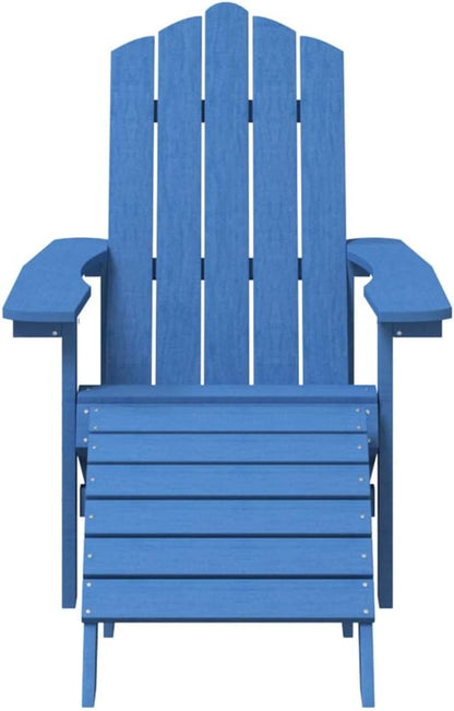 Coastal Adirondack Chair Set, Aqua Blue HDPE Plastic, 2 Chairs 2 Footstools 1 Table, Outdoor Garden Patio Deck Furniture, Weather-Resistant Lawn Chair