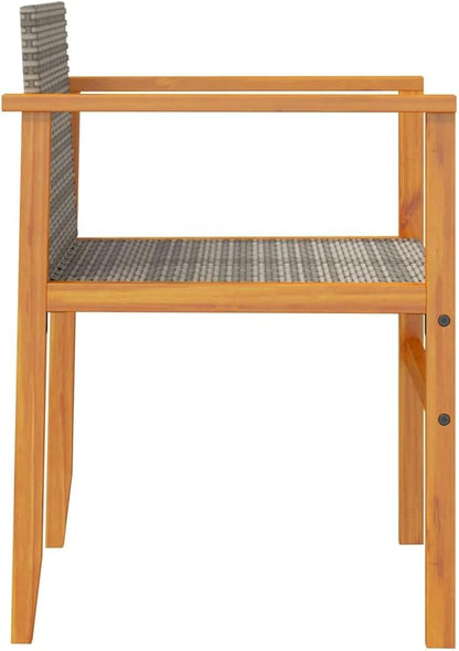 Patio Chairs 2 pcs Gray Poly Rattan&Solid Wood Sillas para Patio Lawn Chairs for Dining Table Garden Chair for Picnic Study Courtyard Living Room