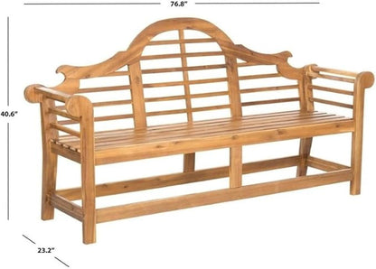 BOWERY HILL Contemporary Wood Garden Bench, Teak Finish, Classic Design, Weather-Resistant, Durable Outdoor Seating for Patio, Porch, or Garden Use