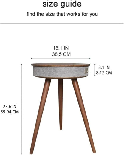 Louis Donné Smart End Table with Bluetooth Speakers, Round Side Table with Wireless Charger, Smart Coffee Table for Outdoor Pool Parties Patio Camping, 360 Degree Premium Sound (Walnut Color)