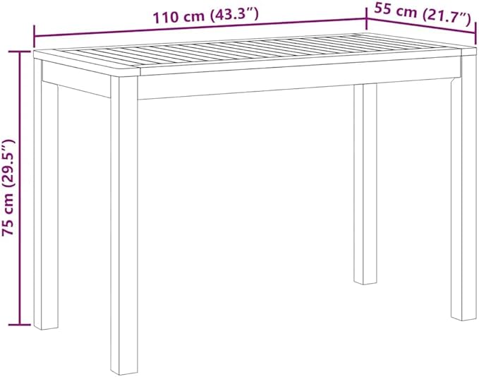vidaXL - Solid Wood Acacia Outdoor Patio Dining Table 43.3"x21.7"x29.5" - Modern Rectangular Table for Garden Terrace - Photo 3