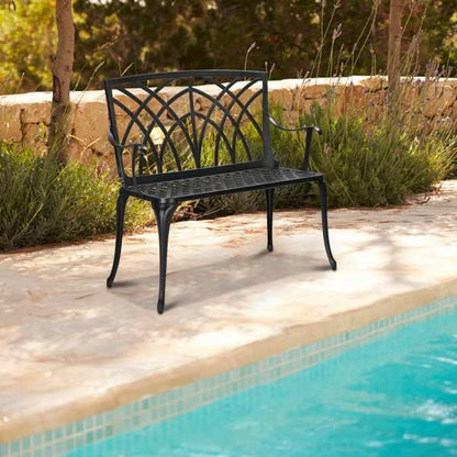 Patio Outdoor Park Loveseat Bench for Garden Porch Deck Made Cast Iron Anti-Rust Aluminum Metal, 2-3 Seater (38 Inch Orchard Back)