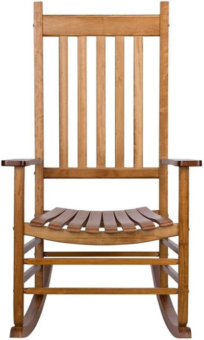 Pemberly Row Traditional Hardwood Indoor/Outdoor Rocking Chair, Brown Finish, 45.25" H x 27" W x 34" D, Comfortable High Back, Durable Kiln-Dried Wood, Porch Patio Deck Garden Accent Seating