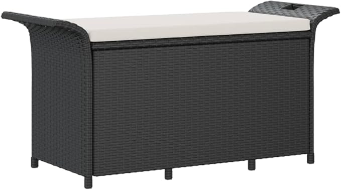 Patio Bench with Cushion Black 45.7"x18.1"x22.4" Poly Rattan Deck Bench Outdoor Bench Porch Bench Garden Bench for patios, Gardens, Decks