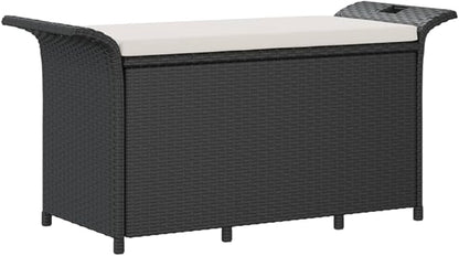 Patio Bench with Cushion Black 45.7"x18.1"x22.4" Poly Rattan Deck Bench Outdoor Bench Porch Bench Garden Bench for patios, Gardens, Decks
