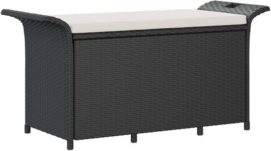 Patio Bench with Cushion Black 45.7"x18.1"x22.4" Poly Rattan Deck Bench Outdoor Bench Porch Bench Garden Bench for patios, Gardens, Decks