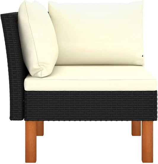 Modular Black Outdoor Sectional Sofa 25x26, Poly Rattan & Steel Frame, Thick Cushions, All-Weather Garden/Balcony/Indoor