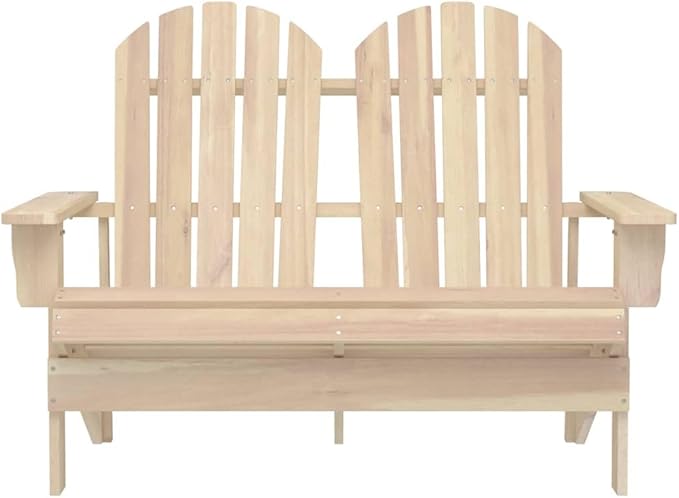 Solid Fir Wood Ergonomic Adirondack Chair 2-Seater Natural Finish Outdoor Patio Furniture Durable Weather Resistant - Photo 3